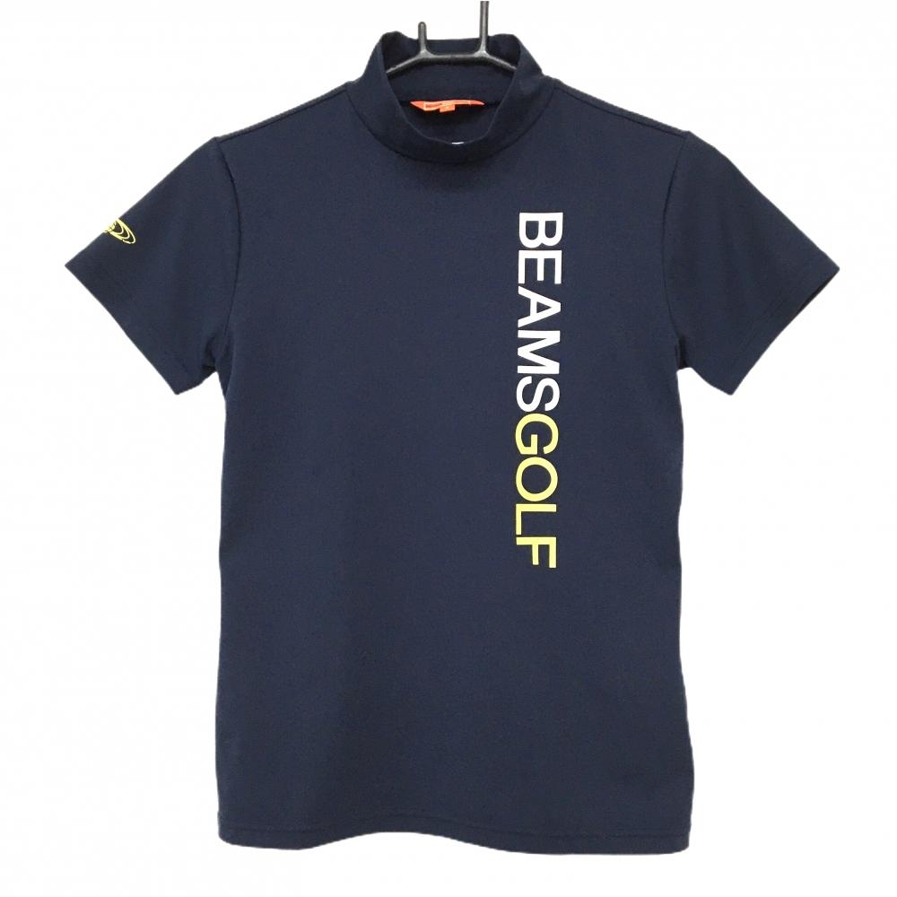 【超美品】ビームスゴルフ 半袖ハイネックシャツ ネイビー×白 フロントロゴ  レディース S ゴルフウェア BEAMS GOLF