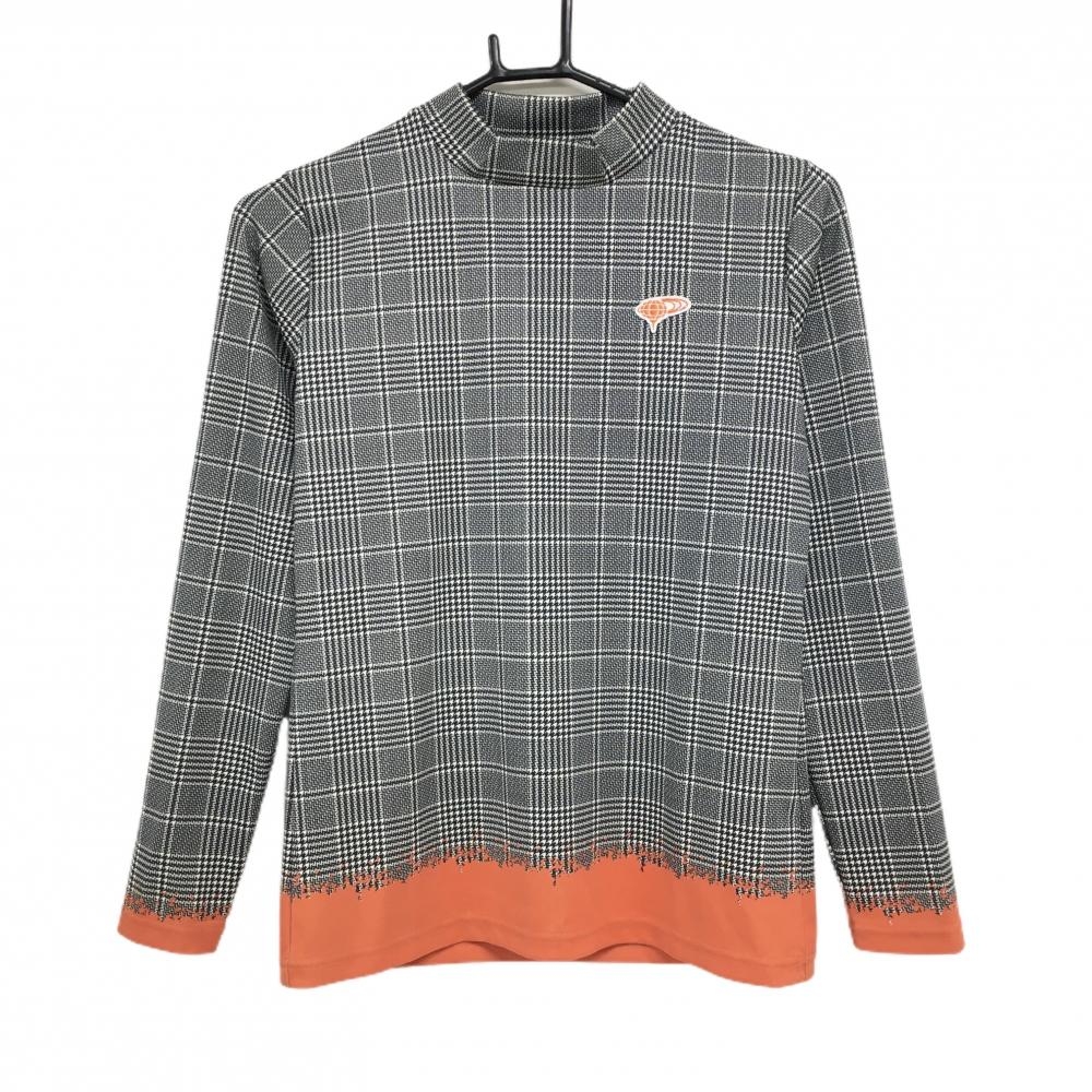 ビームスゴルフ 長袖ハイネックシャツ 黒×白×オレンジ 千鳥格子  レディース S ゴルフウェア BEAMS GOLF