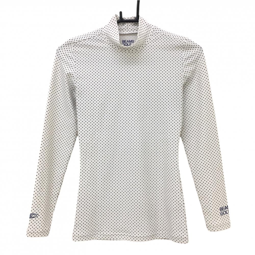 【超美品】ビームスゴルフ 長袖ハイネックシャツ 白×ネイビー ドット レディース S ゴルフウェア BEAMS GOLF