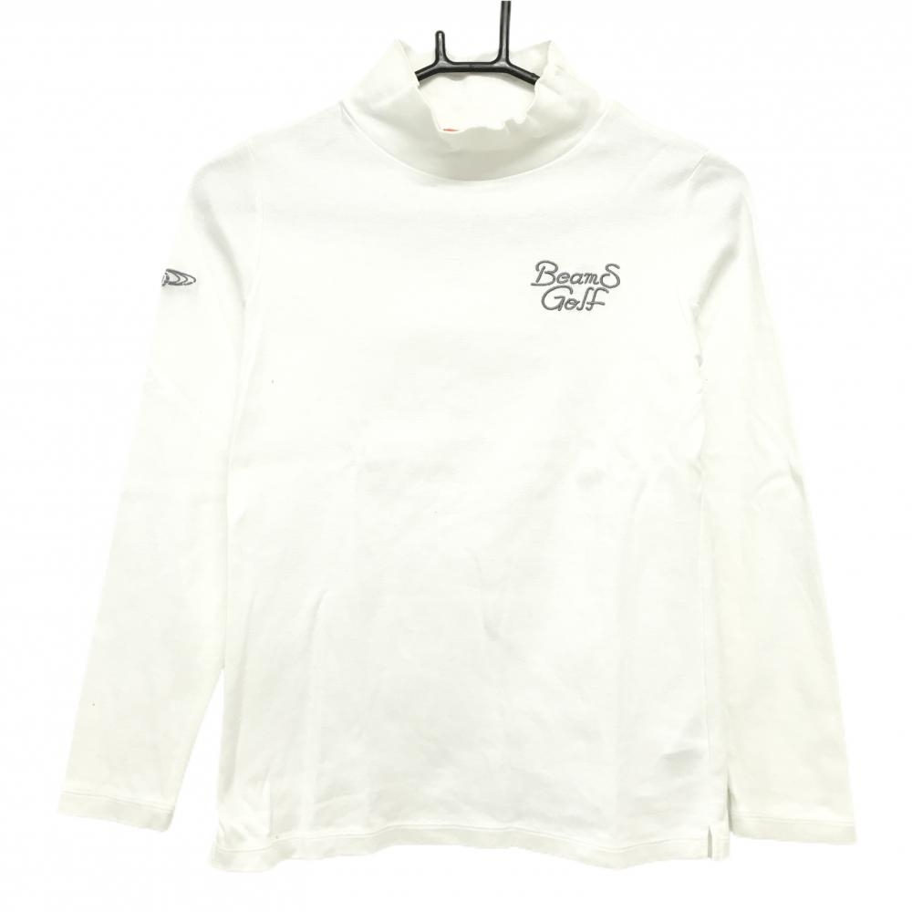 ビームスゴルフ 長袖ハイネックシャツ 白 ロゴ刺しゅうグレー レディース M ゴルフウェア BEAMS GOLF