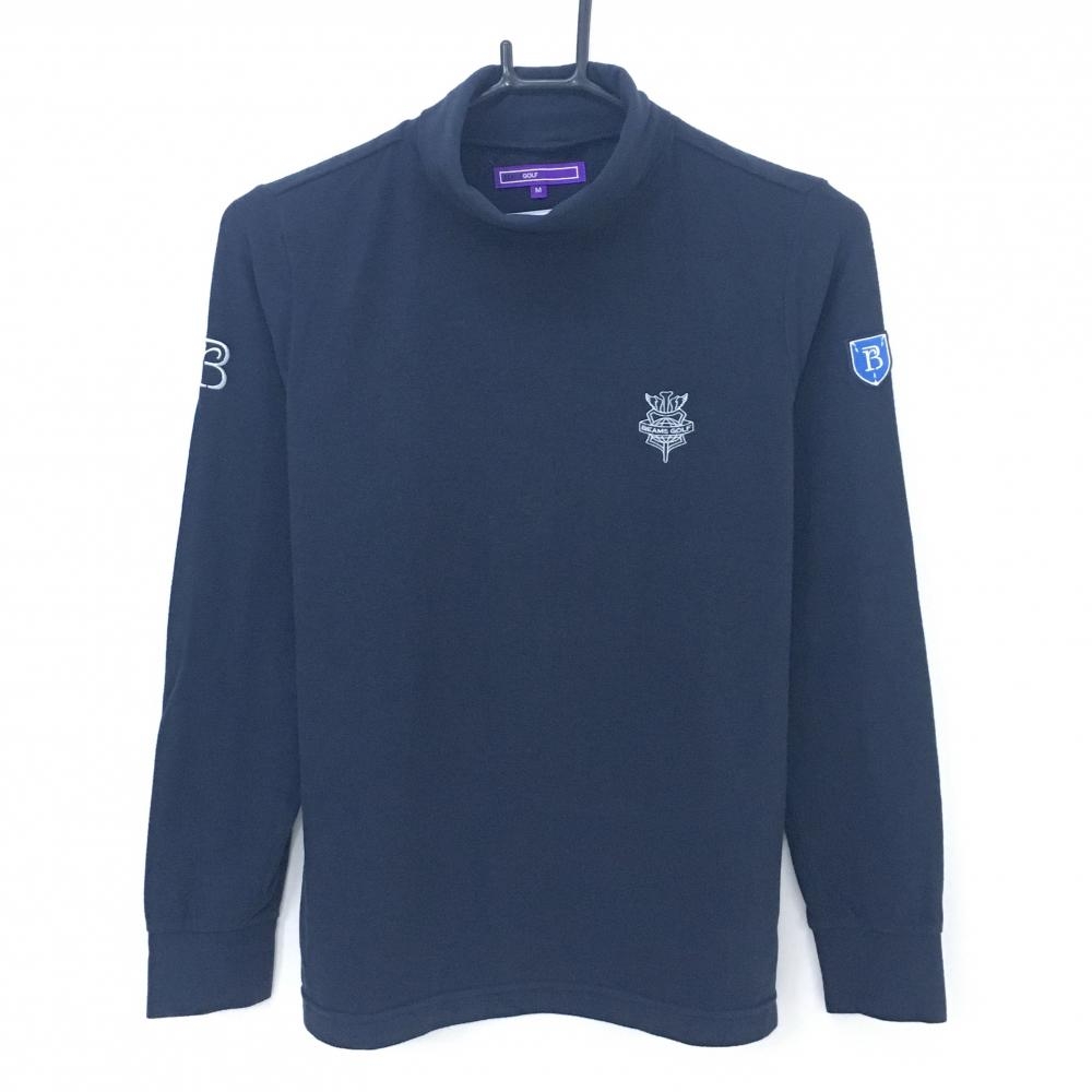【美品】ビームスゴルフ 長袖ハイネックシャツ ネイビー 表微起毛 ロゴ刺しゅう白 レディース M ゴルフウェア BEAMS GOLF