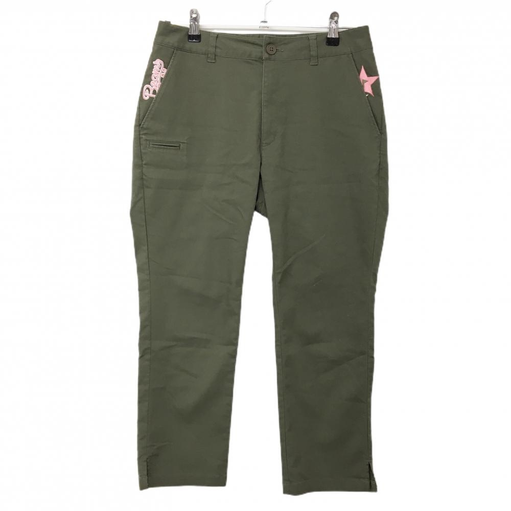 【美品】ビームスゴルフ パンツ カーキ×ピンク ポケット口刺しゅう レディース L ゴルフウェア 2023年モデル BEAMS GOLF
