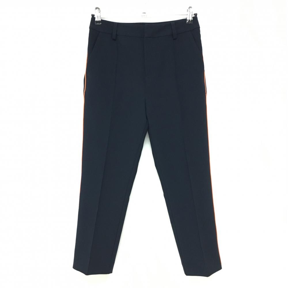 【超美品】ビームスゴルフ パンツ ネイビー×オレンジ サイドライン ロゴプリント レディース M ゴルフウェア BEAMS GOLF