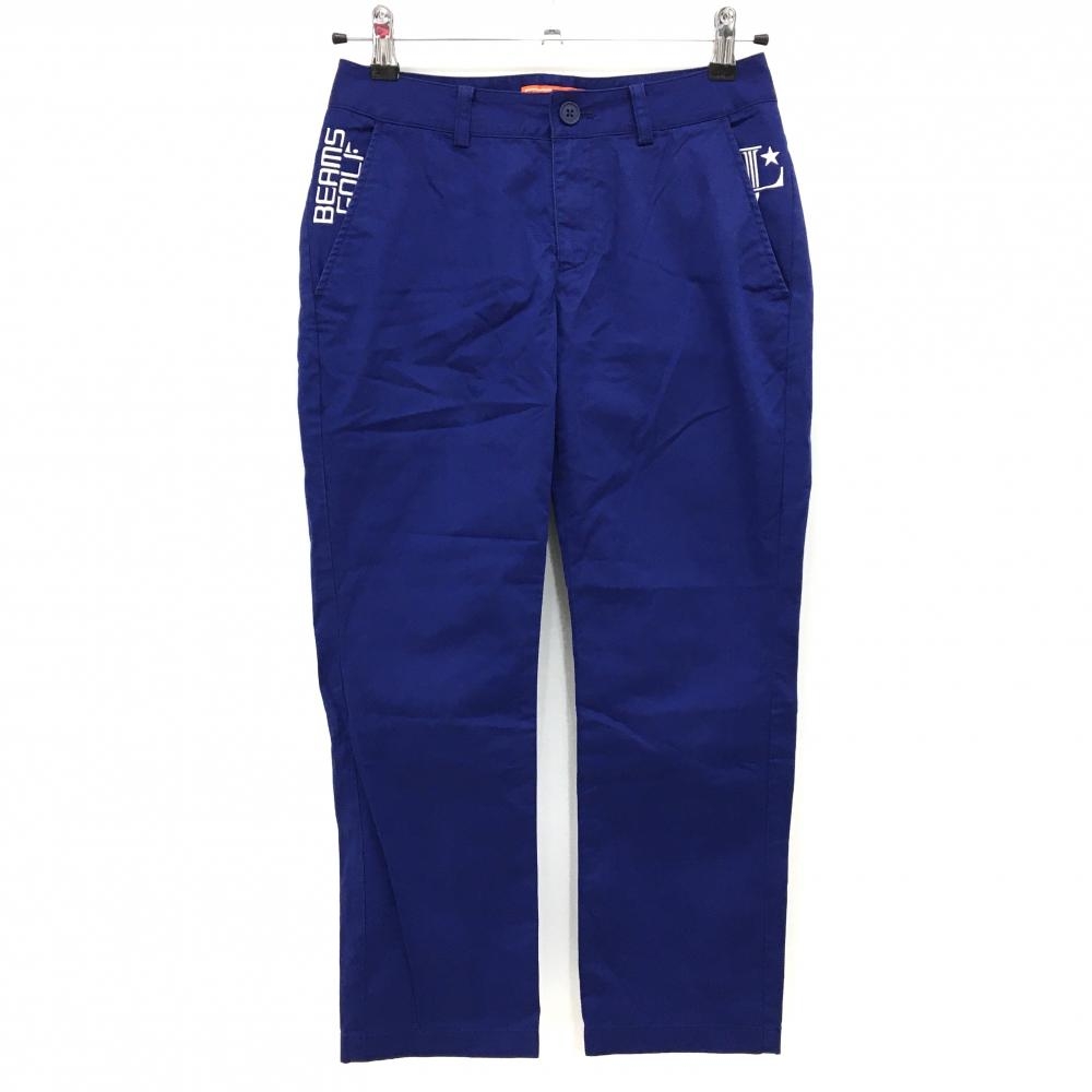 【美品】ビームスゴルフ パンツ ネイビー コットン混 ロゴ白 レディース S ゴルフウェア BEAMS GOLF