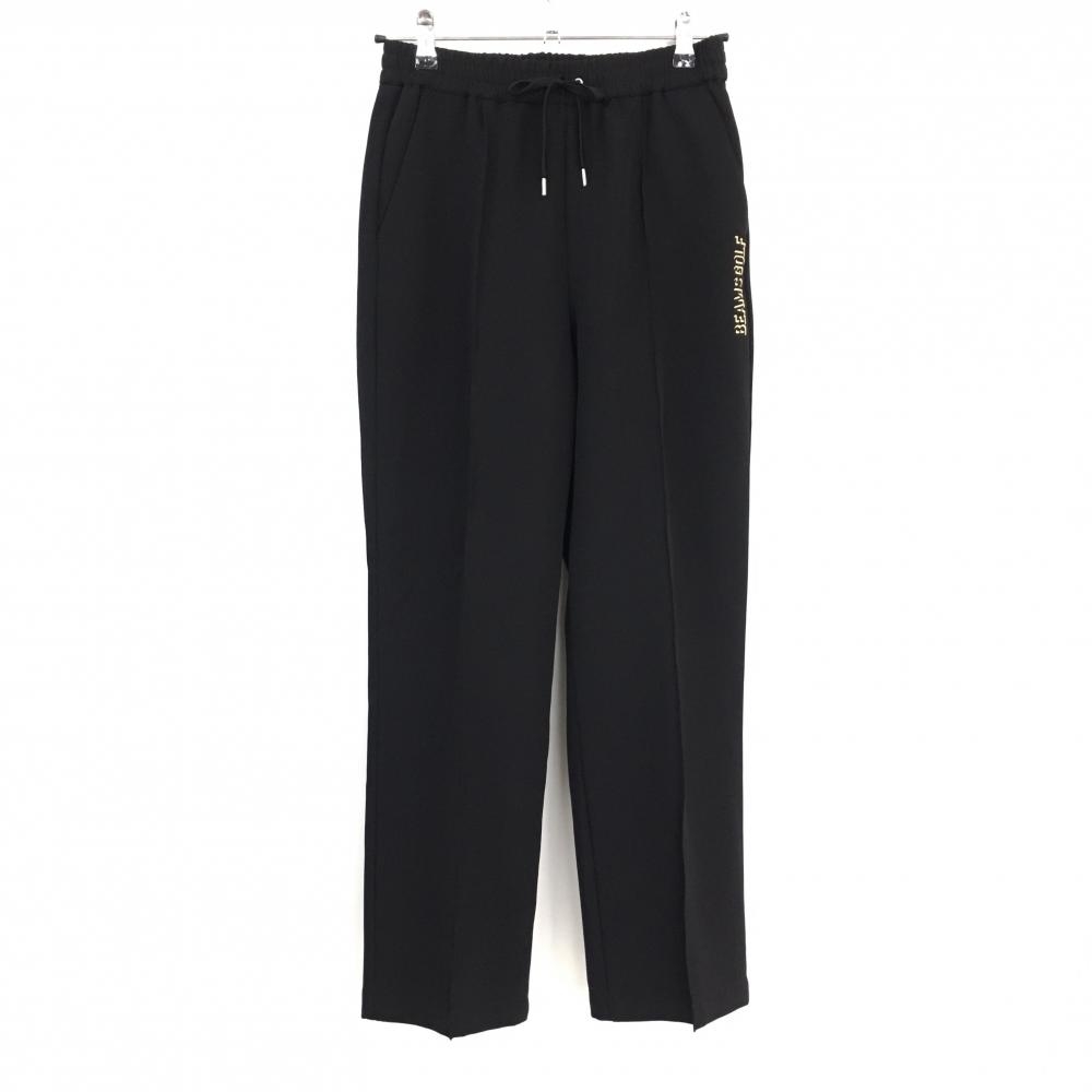 【超美品】ビームスゴルフ パンツ 黒 ウエストゴム＆調節紐 ロゴベージュ レディース S ゴルフウェア BEAMS GOLF