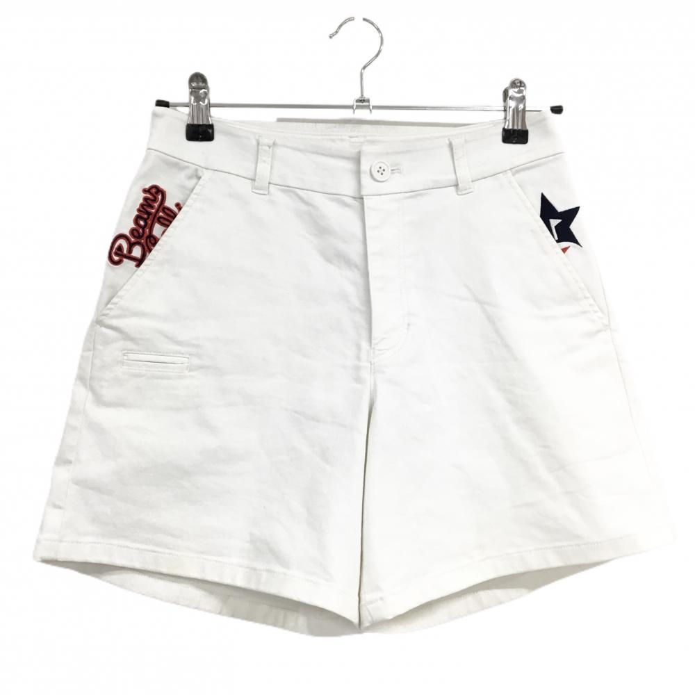 ビームスゴルフ ショートパンツ 白 ロゴ刺しゅう レディース M ゴルフウェア BEAMS GOLF