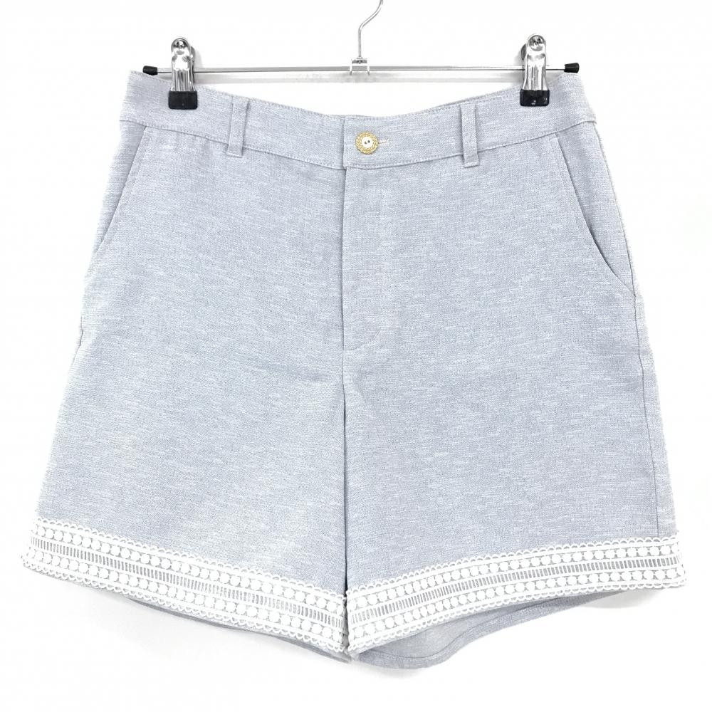 【超美品】ビームスゴルフ ショートパンツ ライトブルー×白 裾レース  レディース L ゴルフウェア BEAMS GOLF