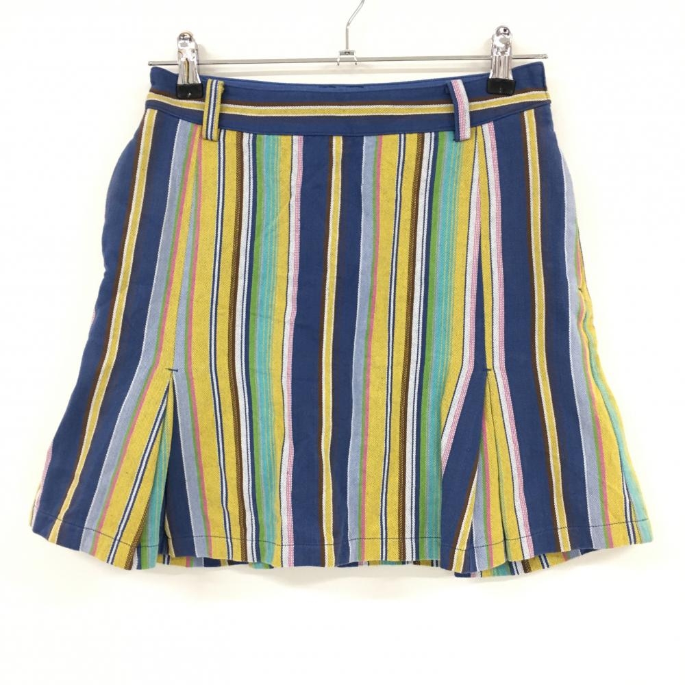 【美品】ビームスゴルフ スカート ブルー×イエロー ストライプ 裏地付き  レディース S ゴルフウェア BEAMS GOLF