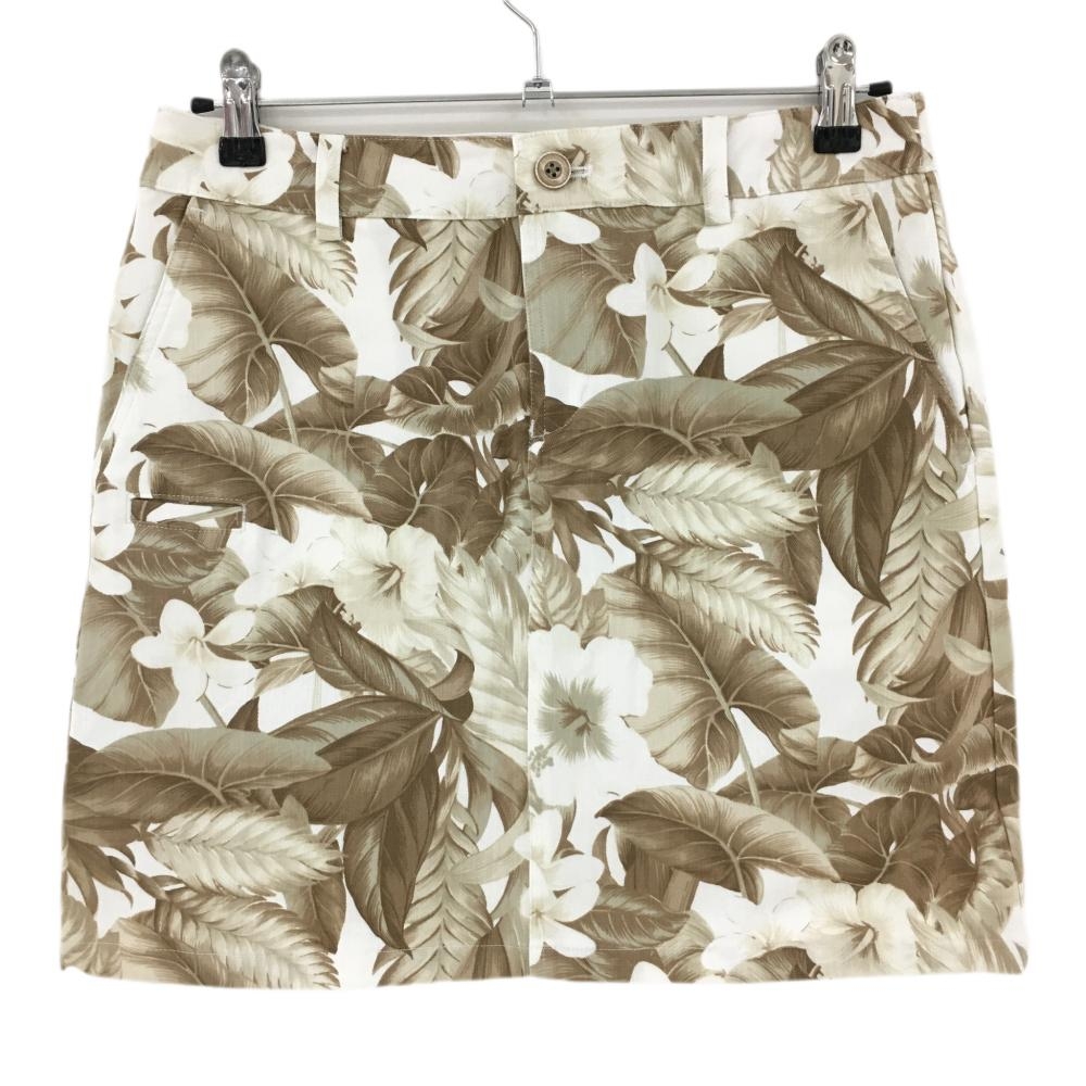 【超美品】ビームスゴルフ スカート ブラウン×白 花柄 リーフ柄 レディース L ゴルフウェア BEAMS GOLF
