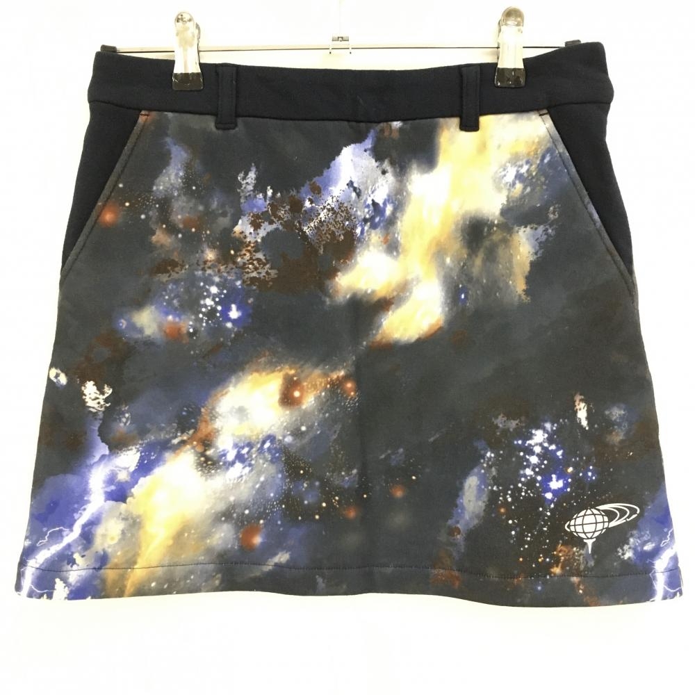 ビームスゴルフ スカート ネイビー×グレー 総柄 ストレッチ  レディース M ゴルフウェア BEAMS GOLF