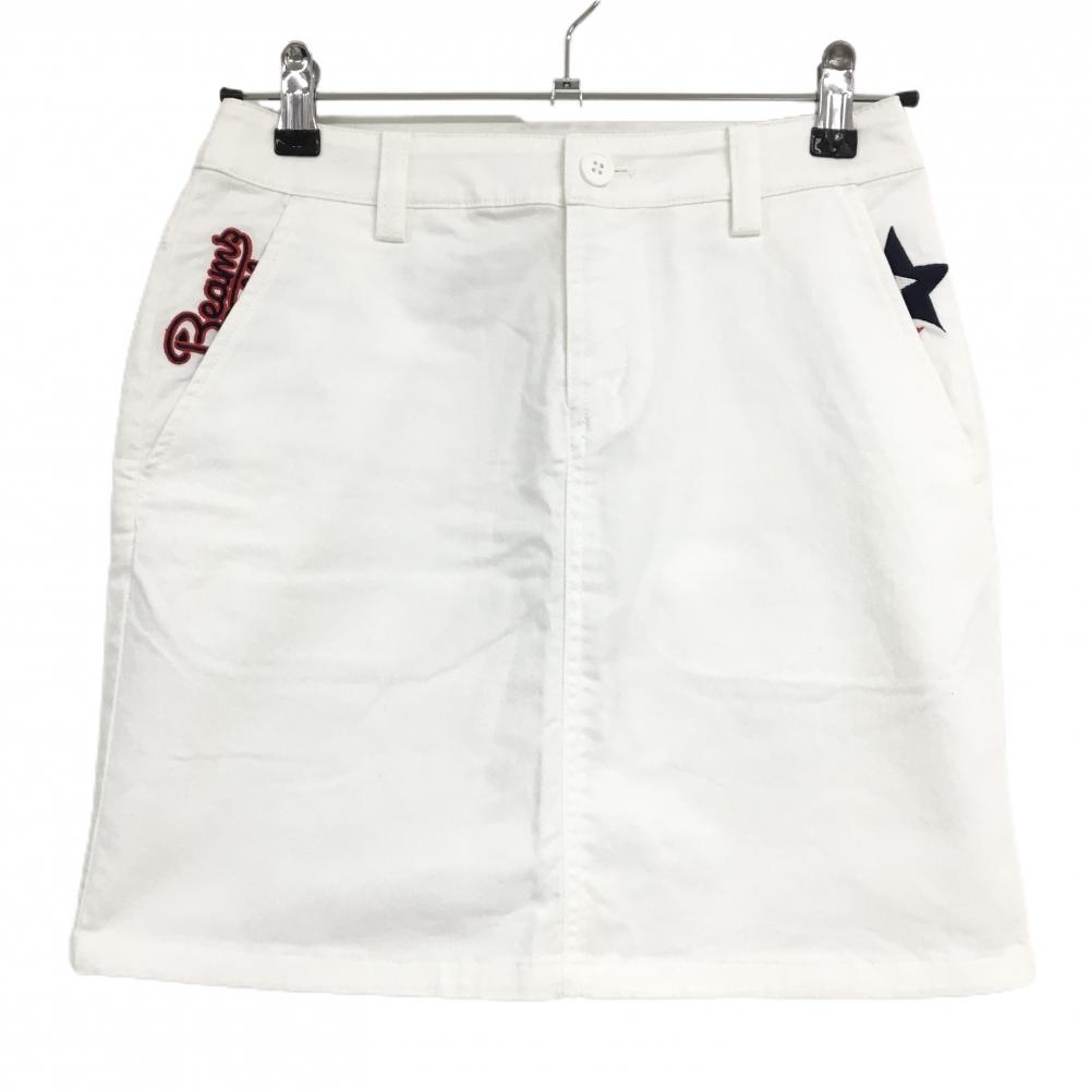 【超美品】ビームスゴルフ スカート 白×ネイビー ポケット口刺しゅう レディース S ゴルフウェア BEAMS GOLF