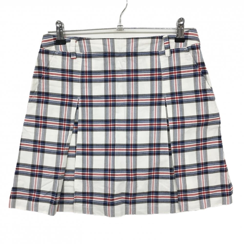 【超美品】ビームスゴルフ スカート 白×レッド×黒 チェック ボックスプリーツ レディース M ゴルフウェア BEAMS GOLF