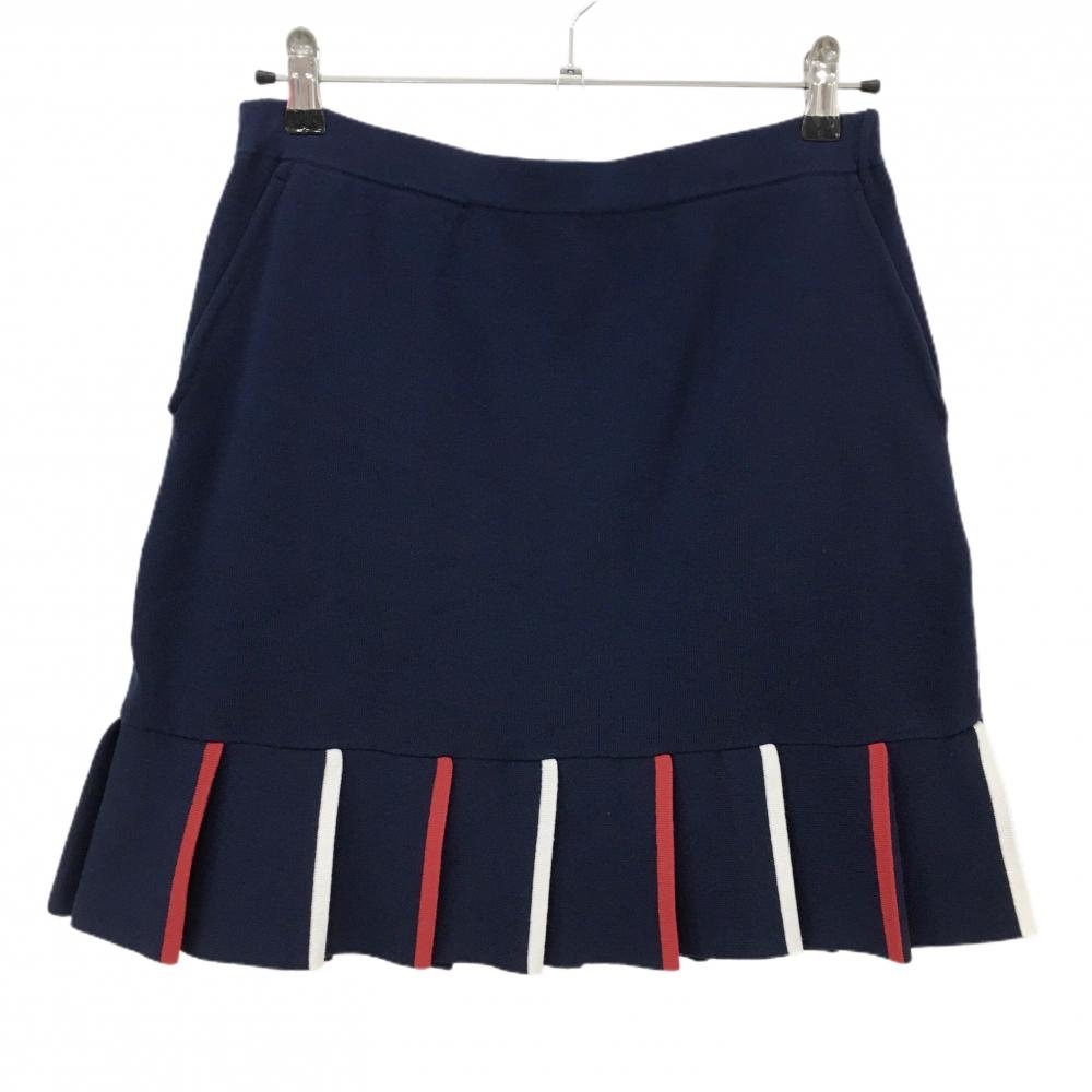 【美品】ビームスゴルフ ニットスカート ネイビー×レッド 裾プリーツ レディース L ゴルフウェア BEAMS GOLF