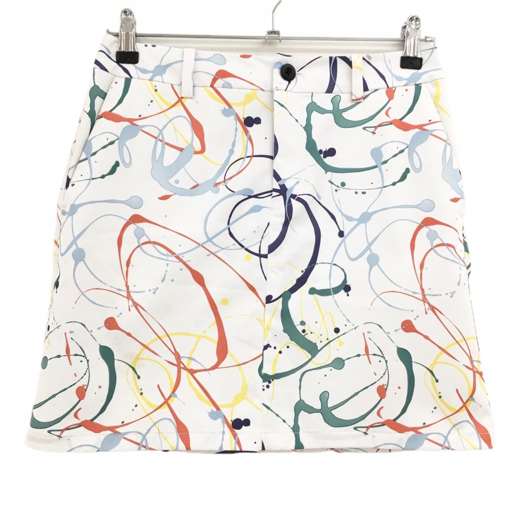 ビームスゴルフ スカート 白×マルチカラー ペイント総柄 ロゴ  レディース M ゴルフウェア BEAMS GOLF