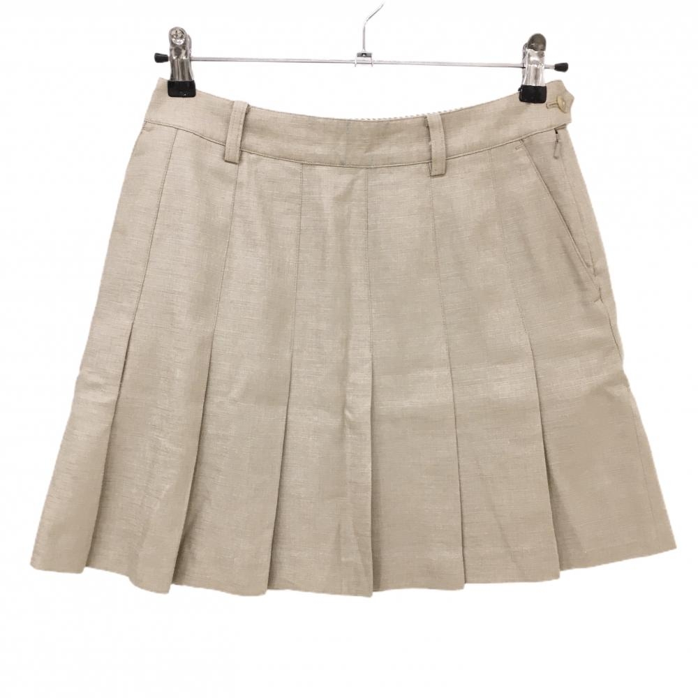 【美品】ビームスゴルフ プリーツスカート ベージュ 地模様 ロゴワッペン 薄手 レディース S ゴルフウェア BEAMS GOLF