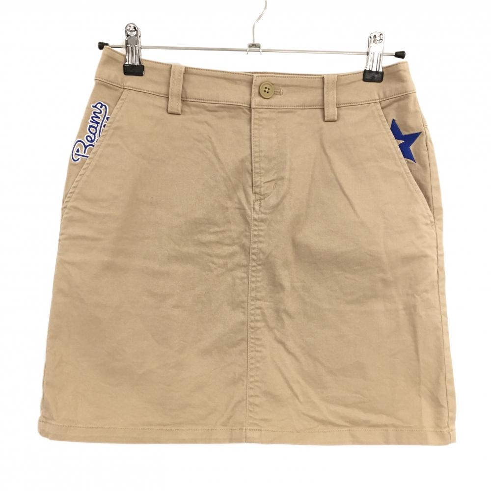 【美品】ビームスゴルフ スカート ベージュ×ブルー 星刺しゅう コットン混 ストレッチ レディース M ゴルフウェア BEAMS GOLF