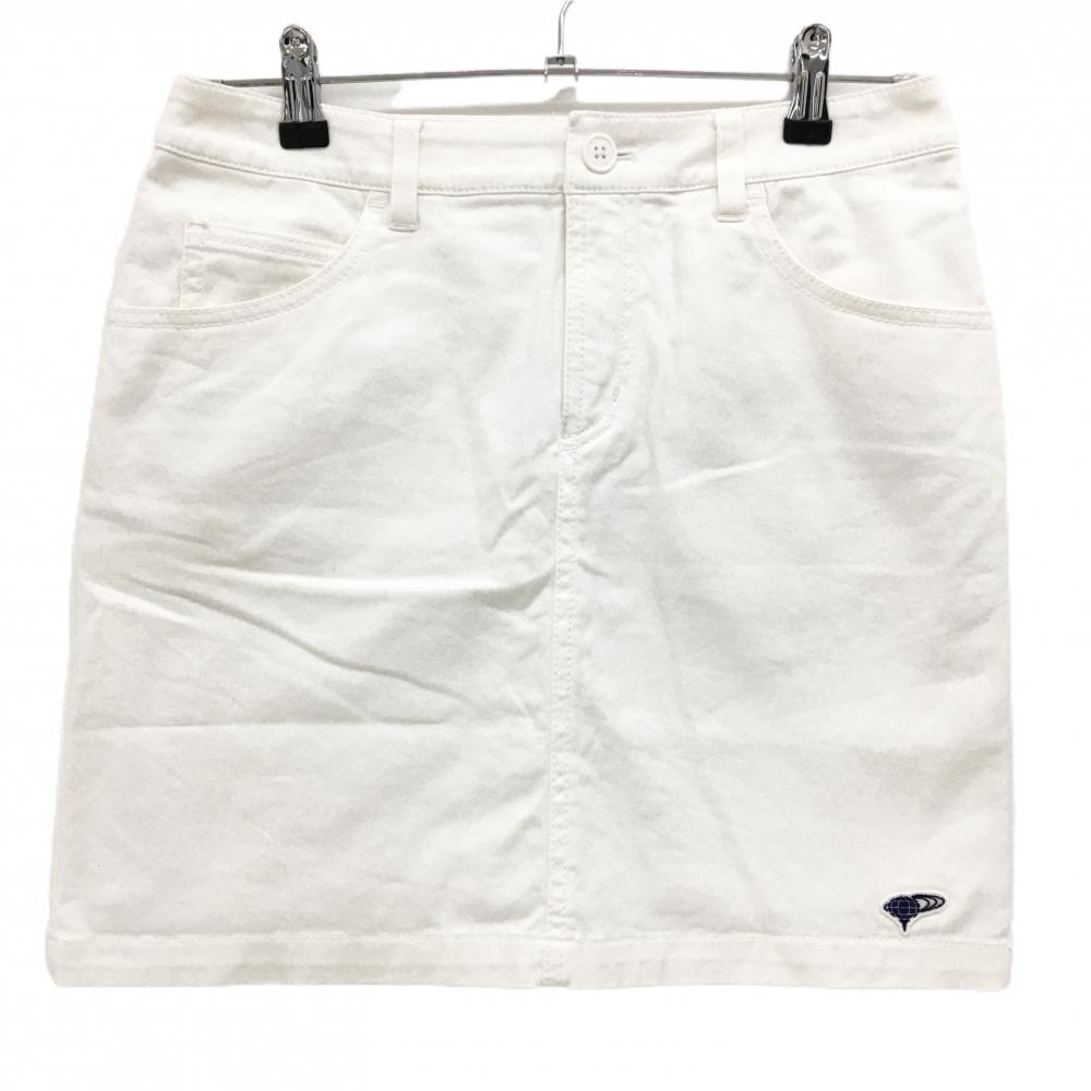 【美品】ビームスゴルフ スカート 白×ネイビー 後ろロゴプリント レディース L ゴルフウェア BEAMS GOLF