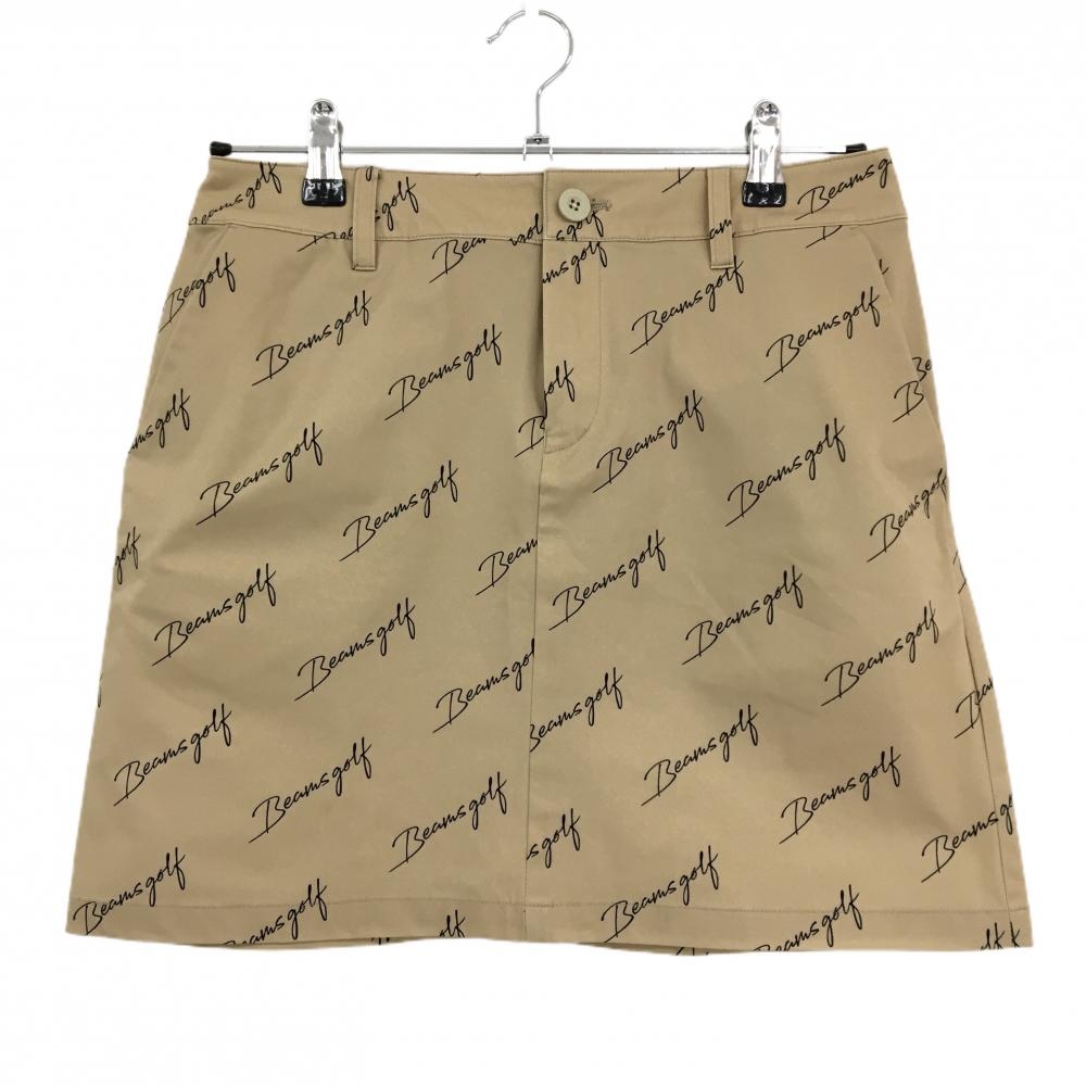 【超美品】ビームスゴルフ スカート ベージュ×黒 ロゴ総柄 背面ワッペン レディース L ゴルフウェア BEAMS GOLF