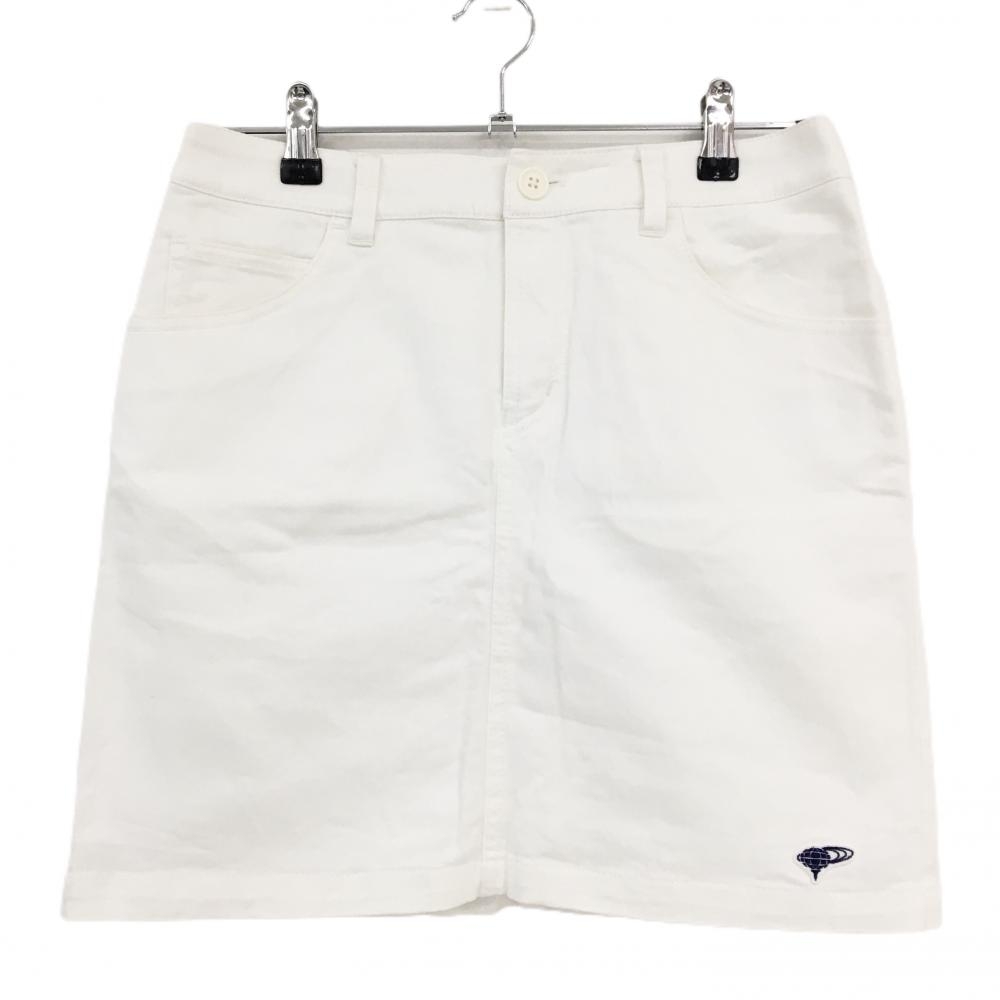ビームスゴルフ スカート 白×ネイビー 裾ロゴワッペン 裏地付き レディース L ゴルフウェア BEAMS GOLF