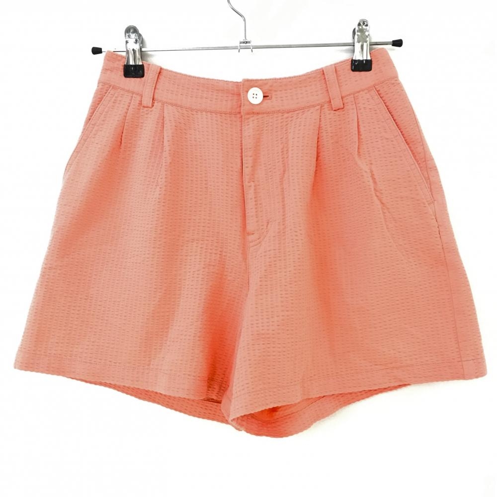 【超美品】ビームスゴルフ キュロットスカート サーモンピンク 織生地 凸凹生地 バックロゴ刺しゅう レディース S ゴルフウェア BEAMS GOLF