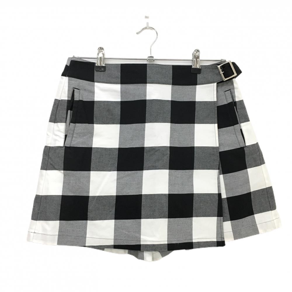 【超美品】ビームスゴルフ キュロットスカート 白×黒 ブロックチェック ストレッチ レディース L ゴルフウェア BEAMS GOLF