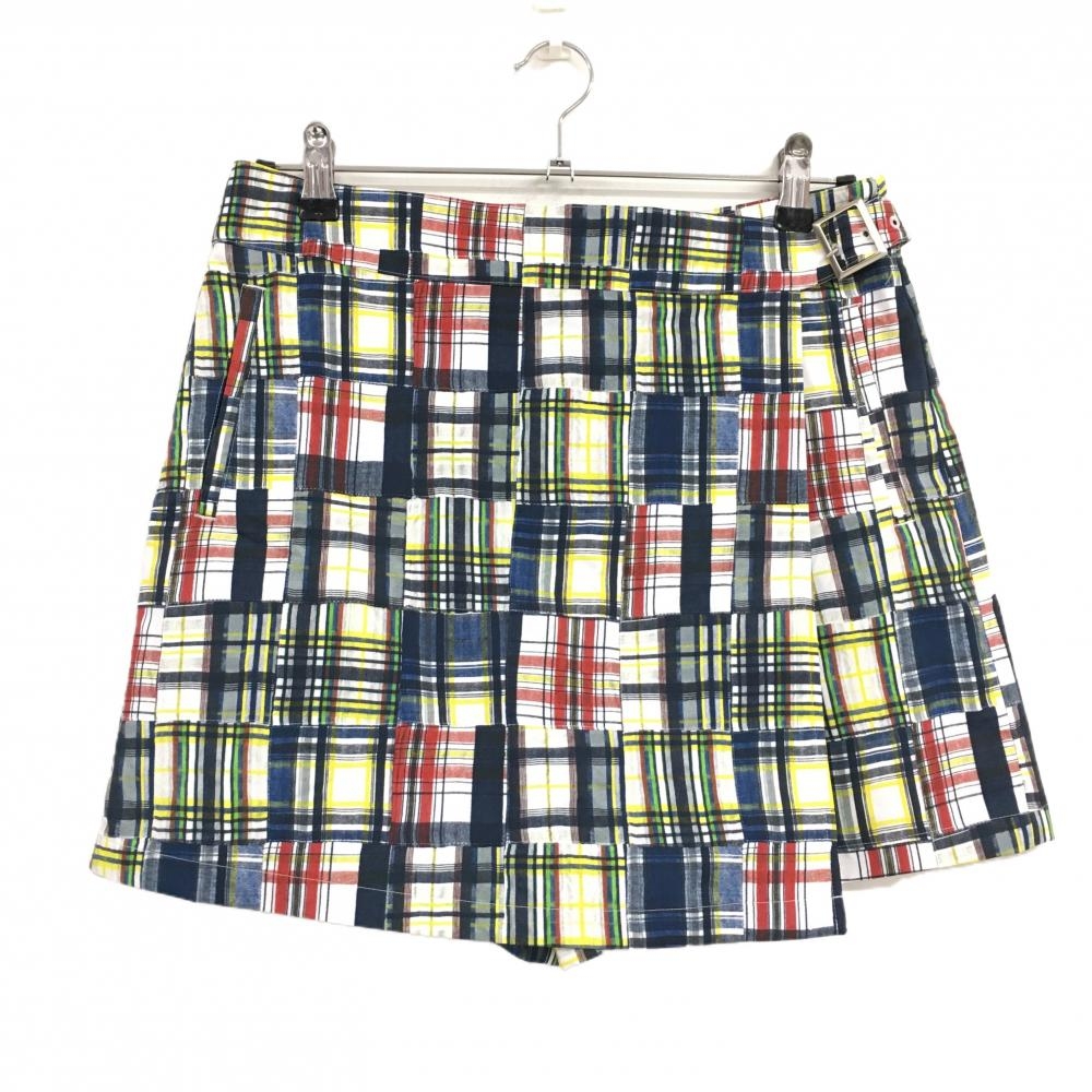 【超美品】ビームスゴルフ キュロットスカート ネイビー×イエロー チェック  レディース L ゴルフウェア BEAMS GOLF