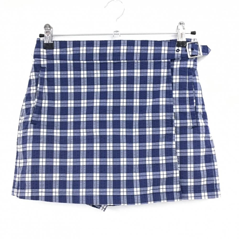 【美品】ビームスゴルフ キュロットスカート ネイビー×白 チェック サッカー生地  レディース XS ゴルフウェア BEAMS GOLF