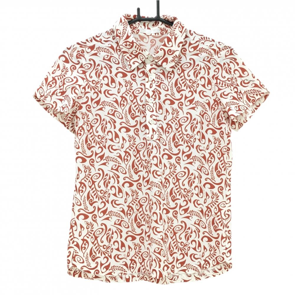 ヒールクリーク 半袖ポロシャツ 白×レッド 総柄 レディース 40(M) ゴルフウェア Heal Creek