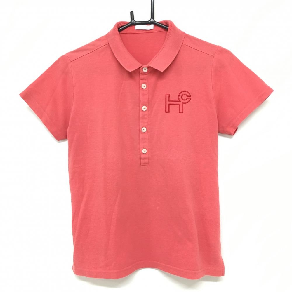 ヒールクリーク 半袖ポロシャツ ピンク系×レッド ロゴ刺しゅう レディース 42(L) ゴルフウェア Heal Creek