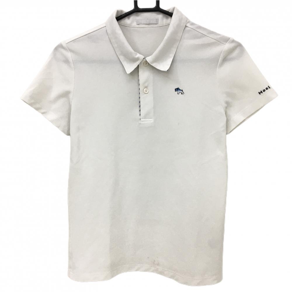 ヒールクリーク 半袖ポロシャツ 白 襟裏・前立て内側総柄 レディース 40(Ｍ) ゴルフウェア Heal Creek