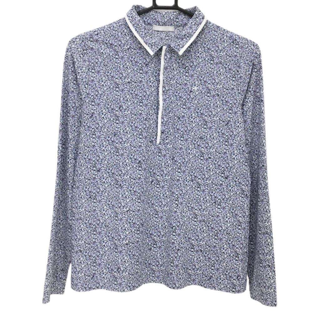 【超美品】ヒールクリーク 長袖ポロシャツ パープル×ブルー×黒 小花柄 レディース 42(L) ゴルフウェア Heal Creek