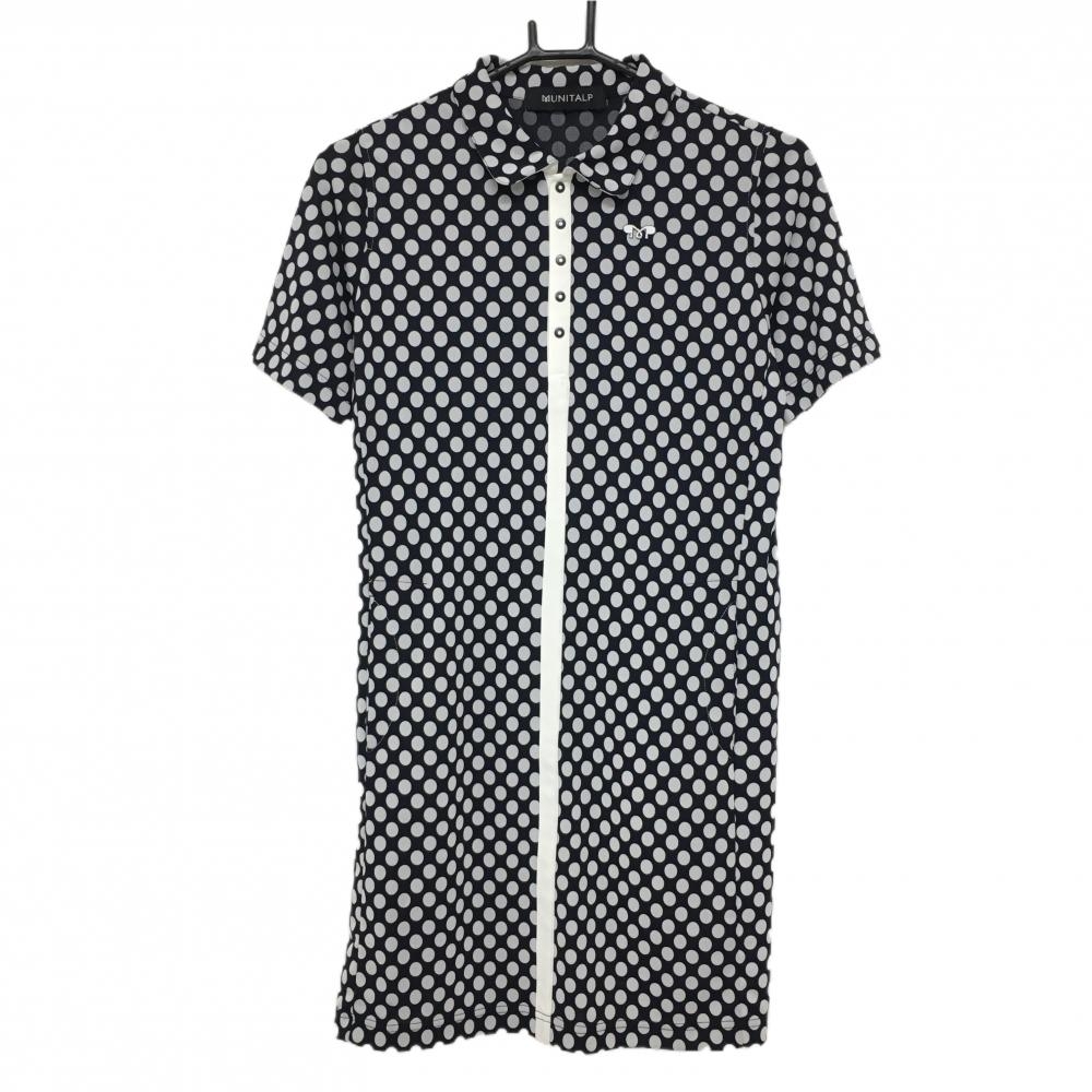 【超美品】ムニタルプ 半袖ワンピース ダークネイビー×白 ドット スナップボタン  レディース 40(M) ゴルフウェア Heal Creek