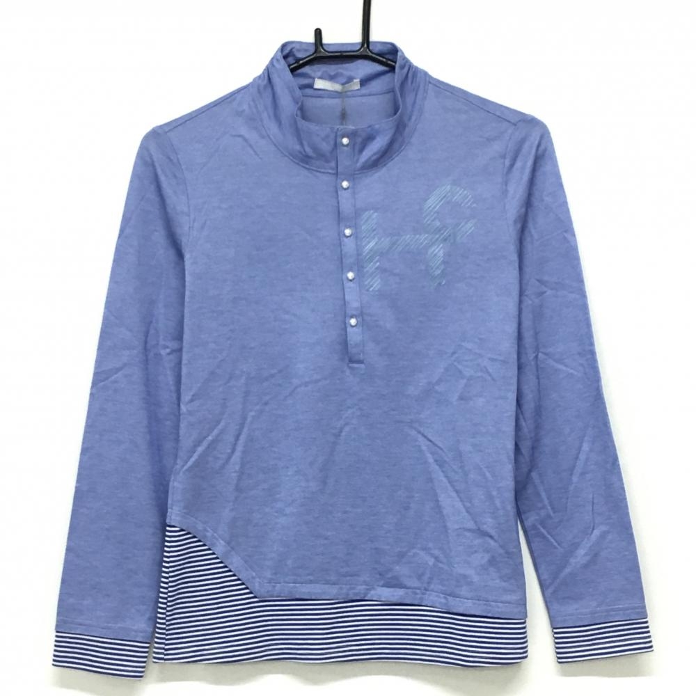 【新品】ヒールクリーク 長袖ハイネックシャツ ブルー×白 裾ボーダー  レディース 40(M) ゴルフウェア Heal Creek