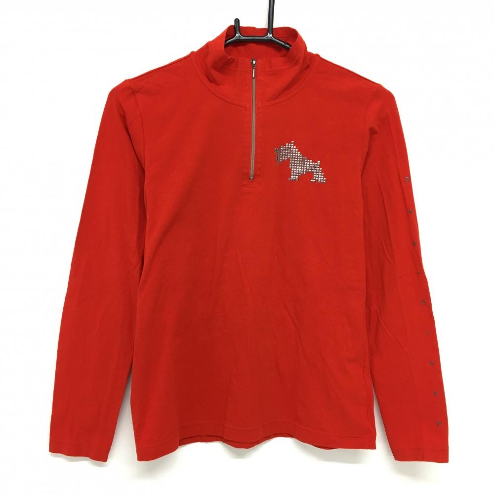 【美品】ヒールクリーク 長袖ハイネックシャツ レッド ハーフジップ  レディース 40(M) ゴルフウェア Heal Creek
