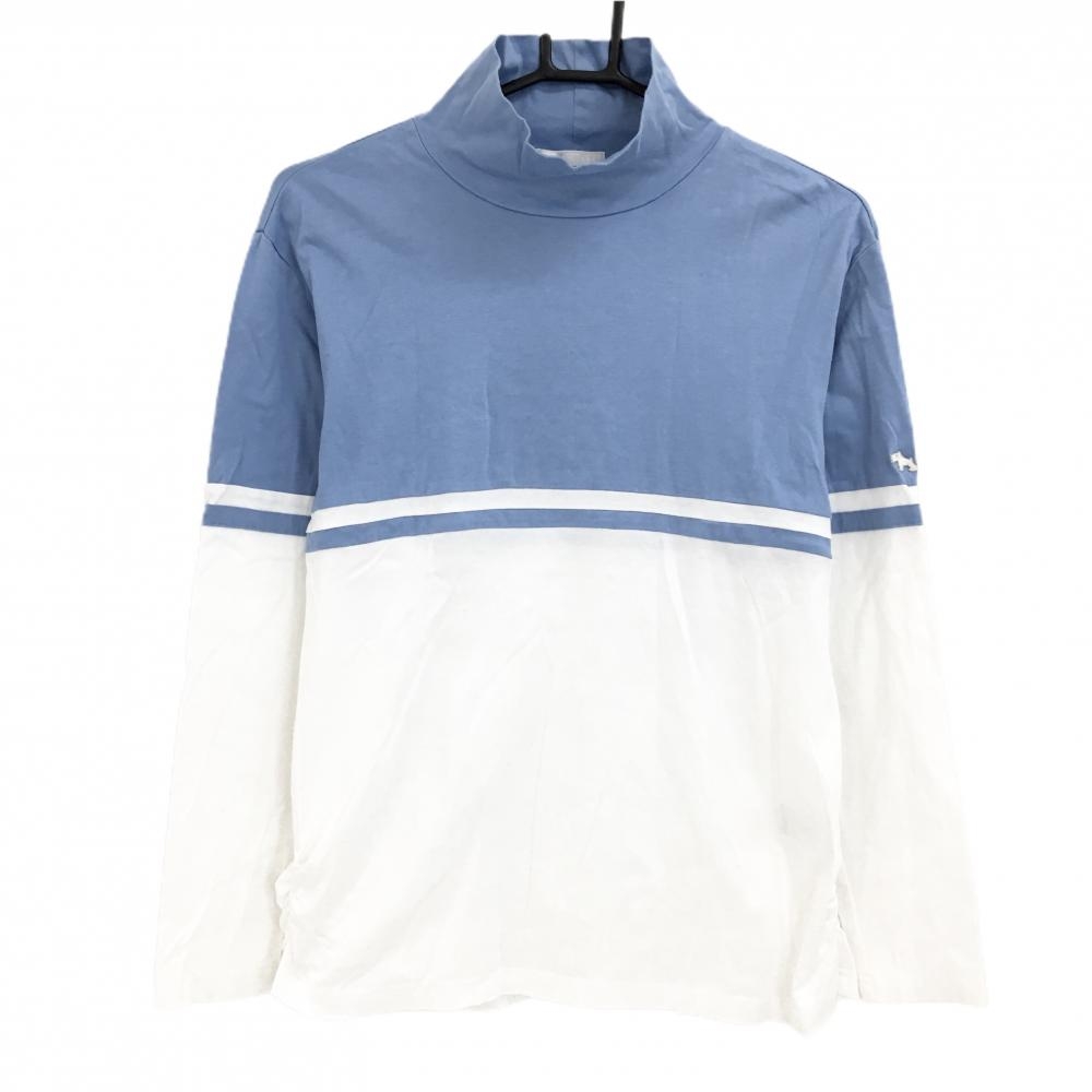 ヒールクリーク 長袖ハイネックシャツ 白×ライトブルー バイカラー レディース 40(M) ゴルフウェア Heal Creek