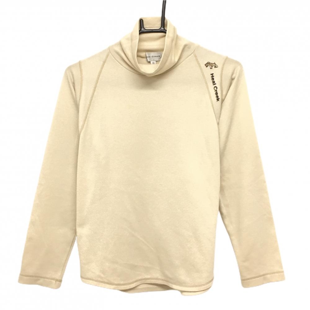 ヒールクリーク 長袖ハイネックシャツ ベージュ ロゴ刺しゅう レディース 40(M) ゴルフウェア Heal Creek