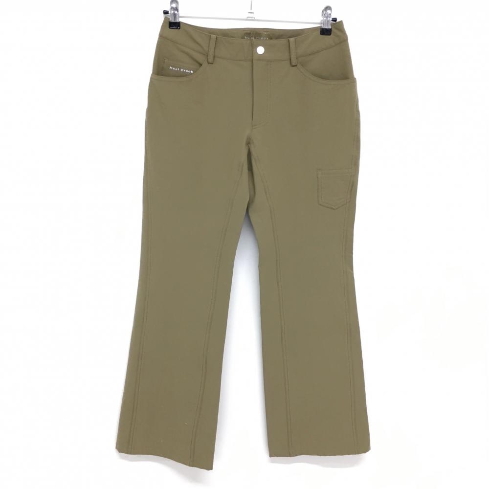 【美品】ヒールクリーク パンツ カーキ 無地 ポケットロゴ  レディース 42(L) ゴルフウェア Heal Creek