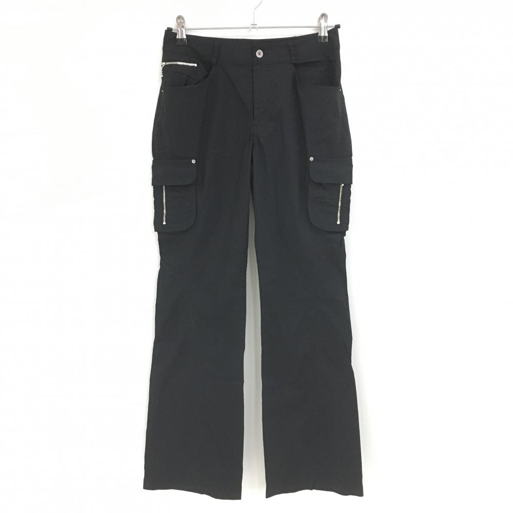 【美品】ヒールクリーク パンツ 黒 ナイロン混 無地 複数ポケット レディース 40(M) ゴルフウェア Heal Creek