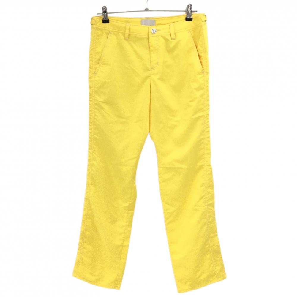 【超美品】ヒールクリーク パンツ イエロー×ライトグレー ステッチ一部ラメ糸 バックロゴ レディース 44(XL) ゴルフウェア Heal Creek
