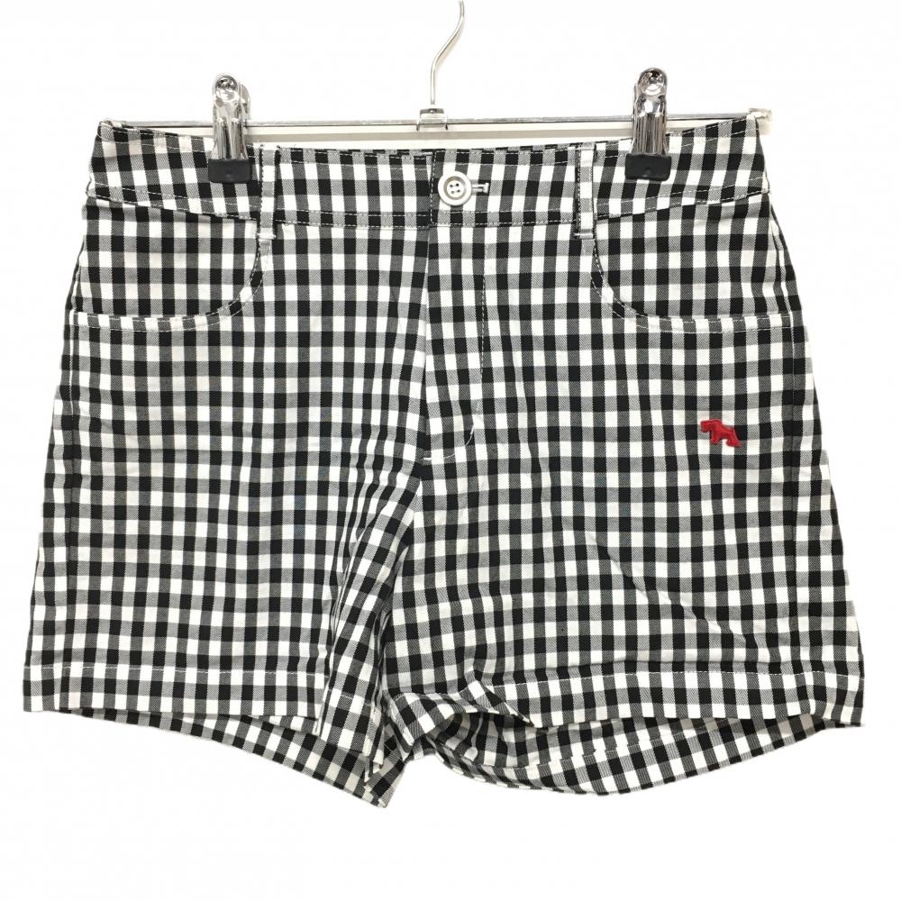 【超美品】ヒールクリーク ショートパンツ 黒×白 ギンガムチェック ストレッチ  レディース 40(M) ゴルフウェア Heal Creek