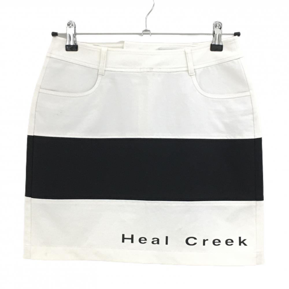 【美品】ヒールクリーク スカート 白×黒 切替 裾ロゴ ストレッチ  レディース 38(S) ゴルフウェア Heal Creek