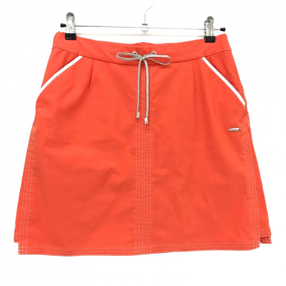 【超美品】ヒールクリーク ストレッチスカート オレンジ×白 ウエストゴム ステッチ  レディース 42(L) ゴルフウェア Heal Creek