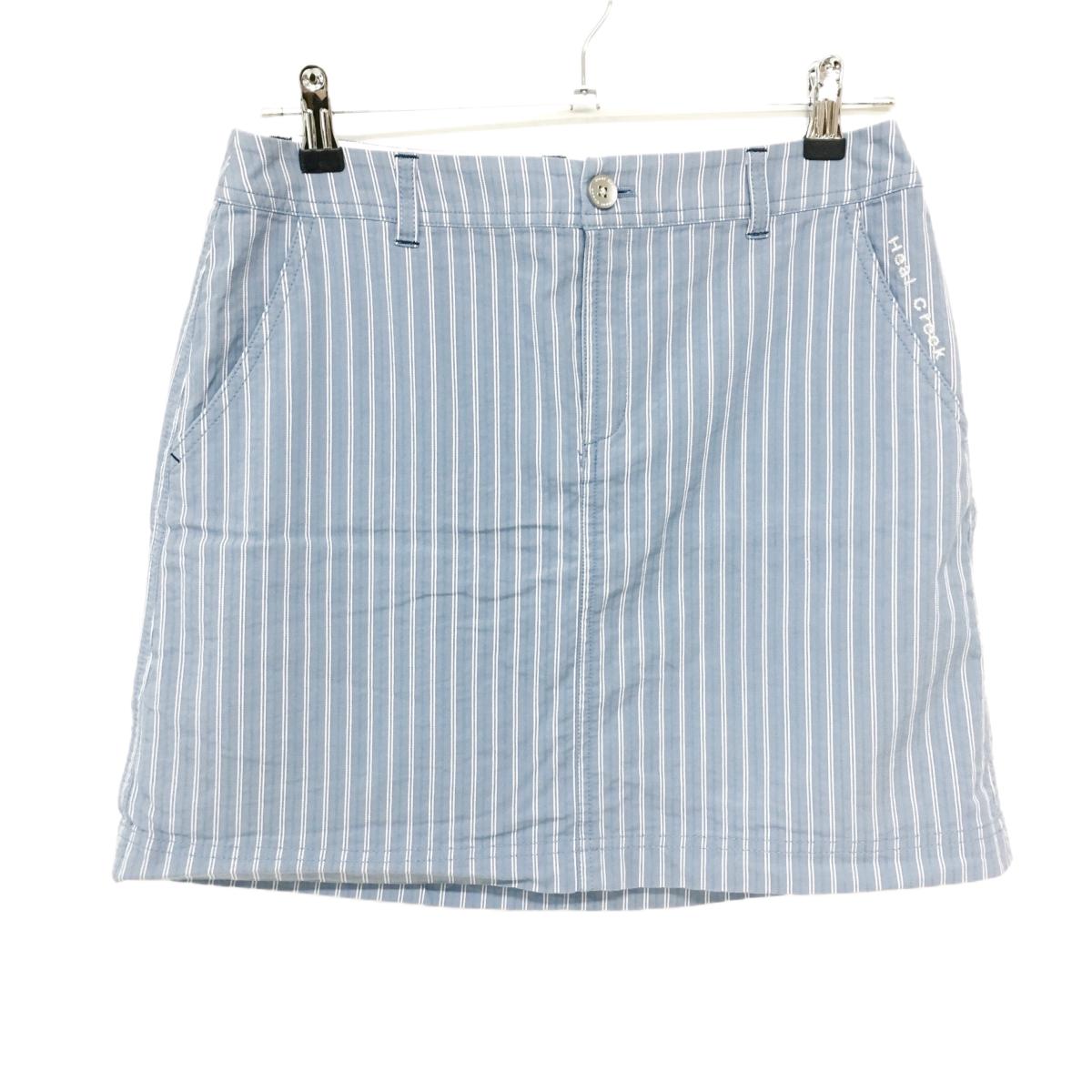 【超美品】ヒールクリーク スカート スモーキーブルー×白 ストライプ ストレッチ レディース 42(L) ゴルフウェア Heal Creek