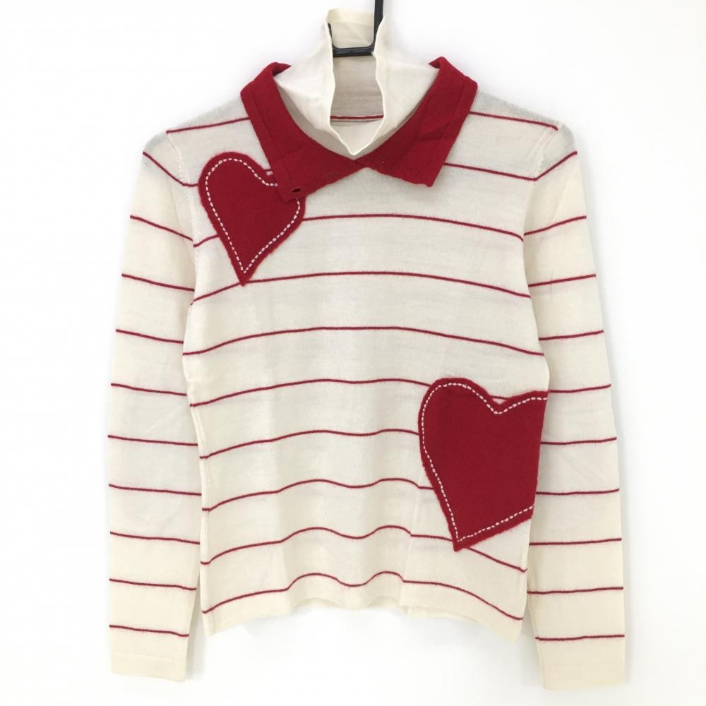 【超美品】ビバハート ハイネックニットセーター アイボリー×レッド ボーダー  レディース 40(Ｍ) ゴルフウェア VIVA HEART