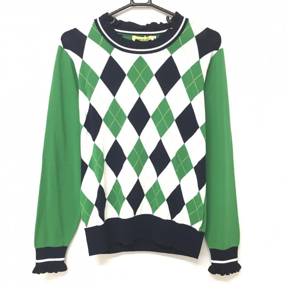 【新品】ビバハート セーター グリーン×ネイビー 前面アーガール ニット レディース 44(XL) ゴルフウェア VIVA HEART