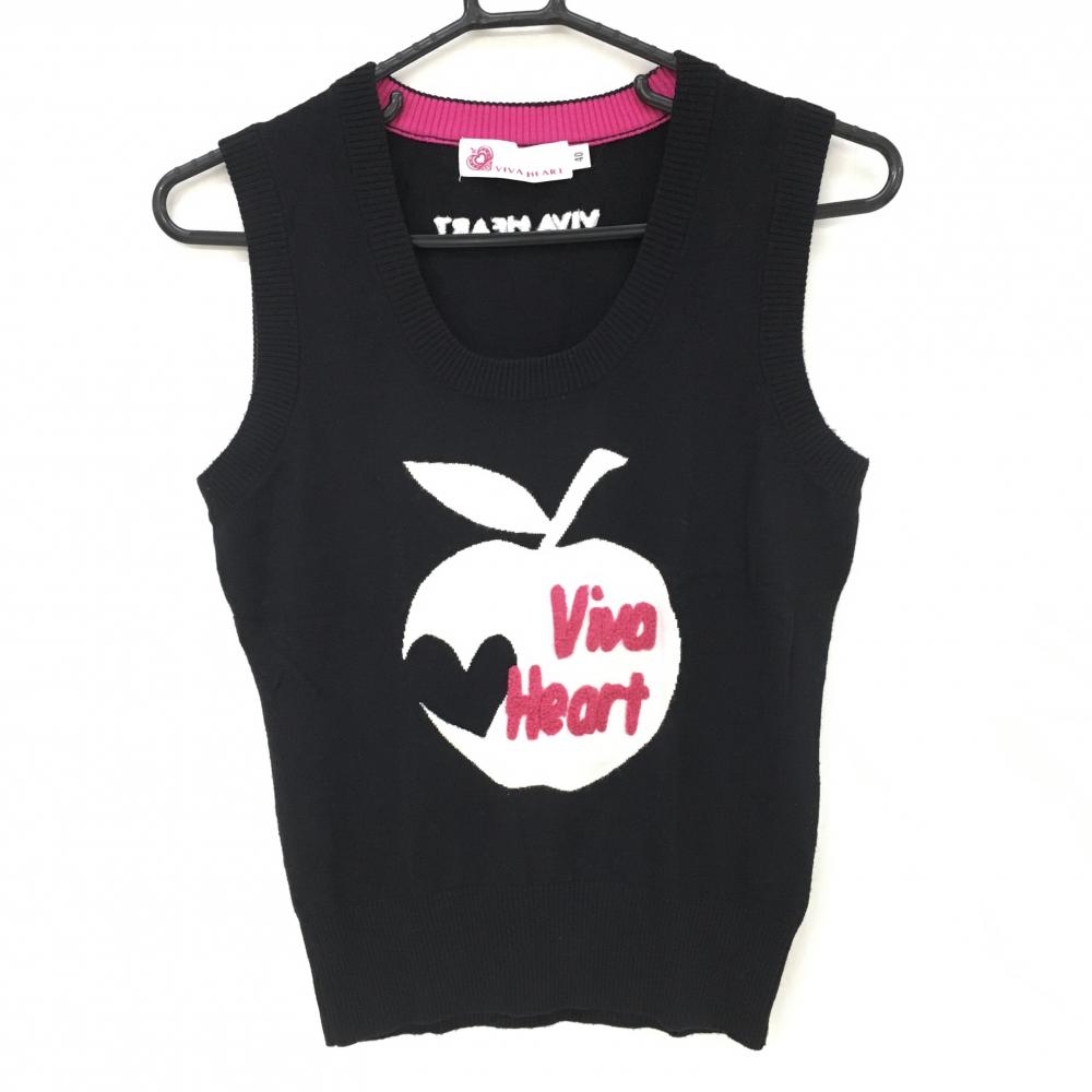 ビバハート ニットベスト 黒×白 リンゴ レディース 40(M) ゴルフウェア VIVA HEART