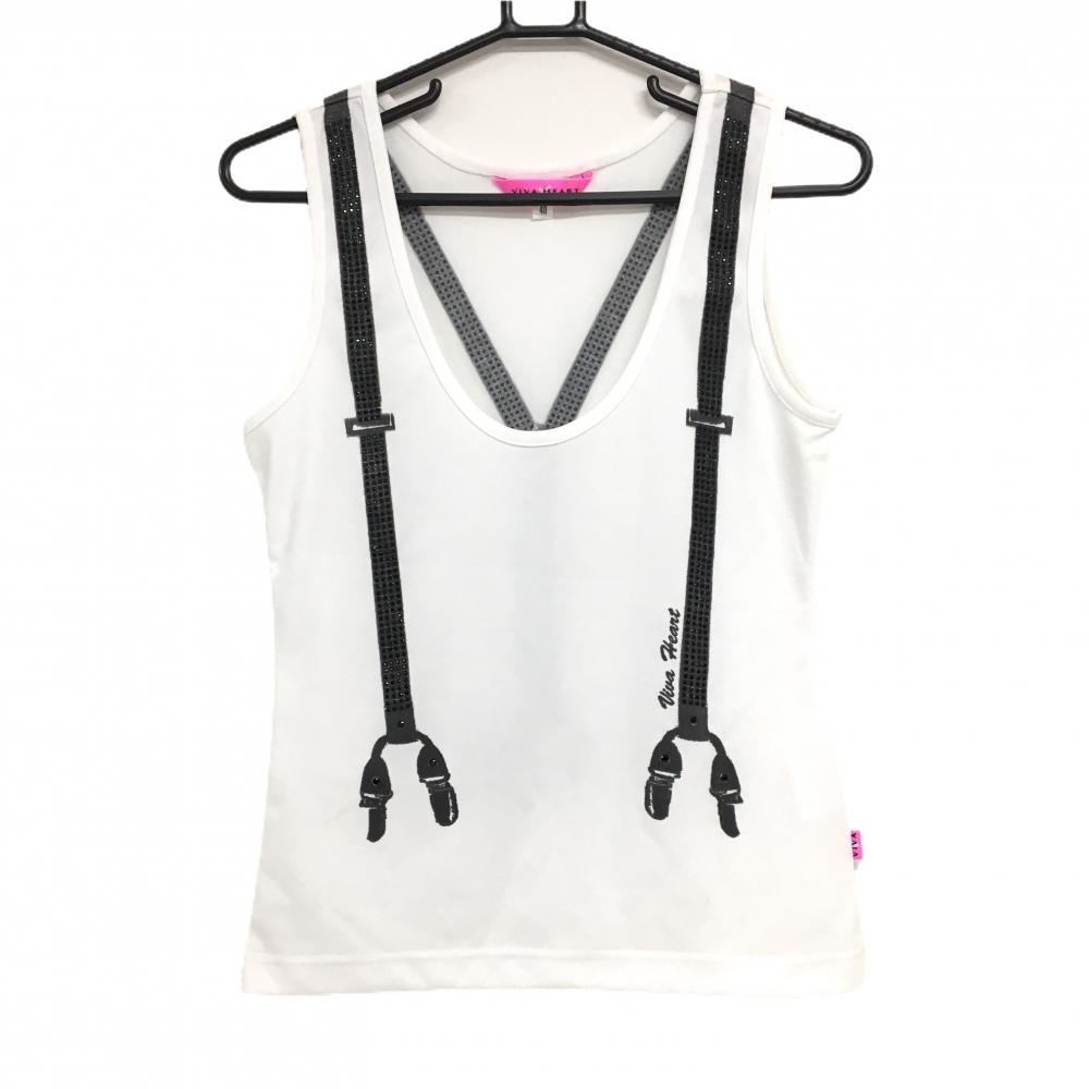 【超美品】ビバハート ベスト 白×黒 だまし絵 サスペンダー レディース 40(M) ゴルフウェア VIVA HEART