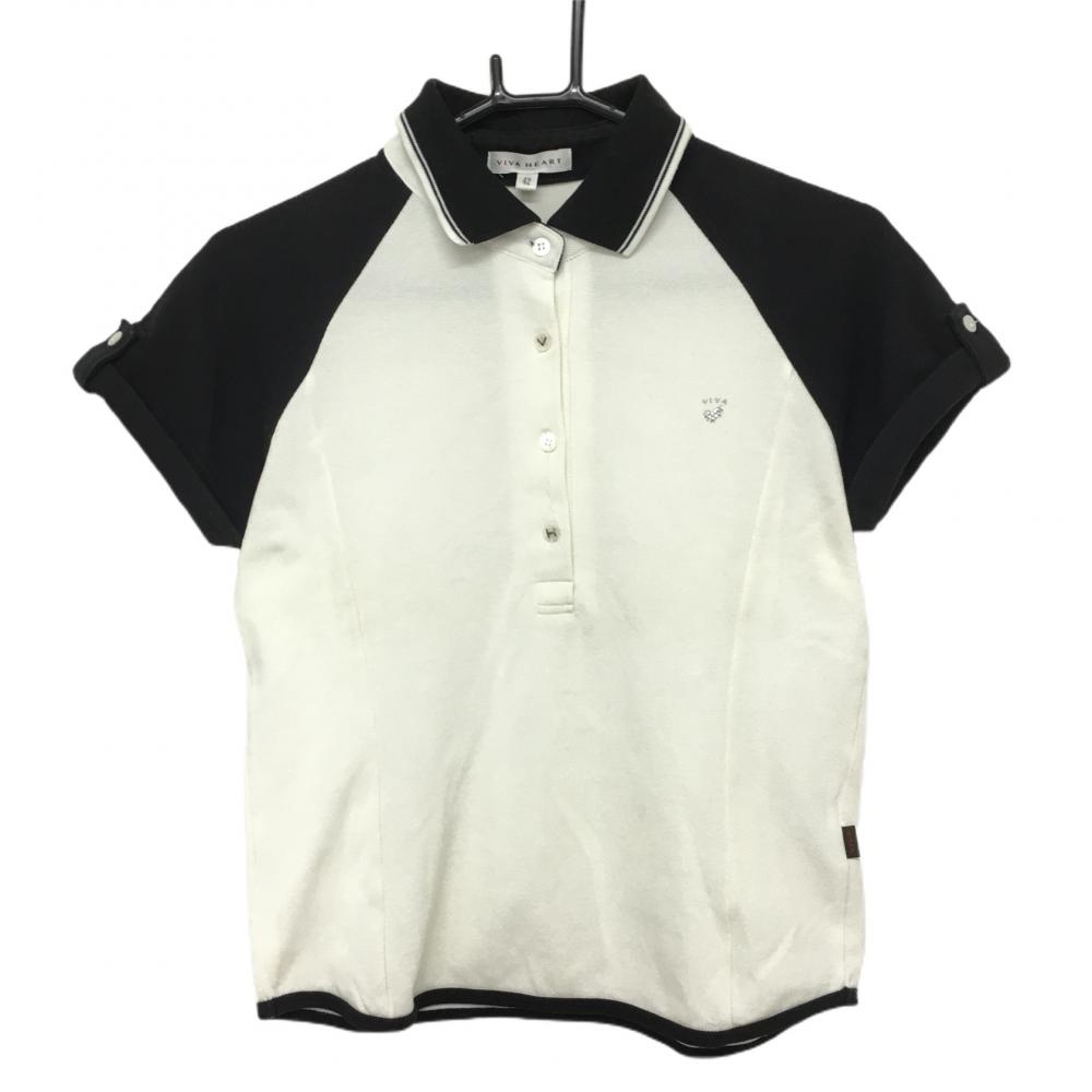 ビバハート 半袖ポロシャツ 白×黒 ラインストーン レディース 42 ゴルフウェア VIVA HEART 画像