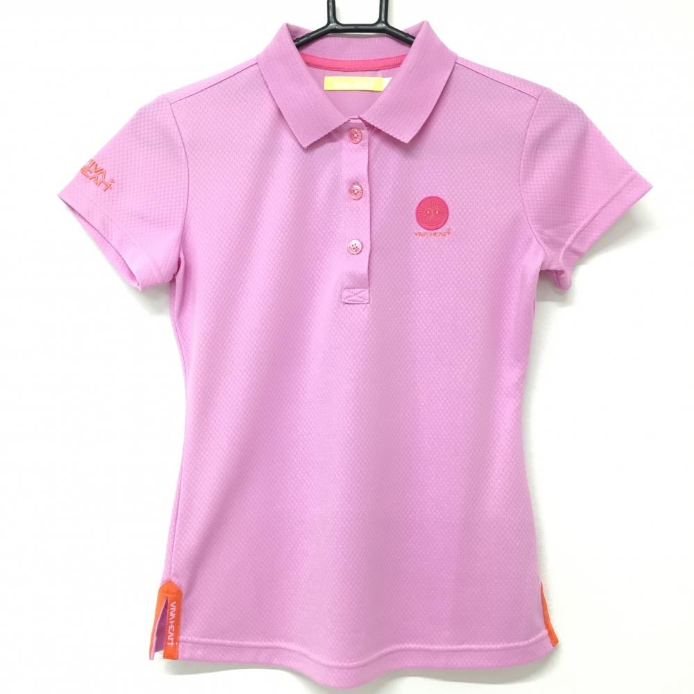 ビバハート 半袖ポロシャツ パープルピンク 地模様 ロゴ刺しゅう レディース 38 ゴルフウェア VIVA HEART