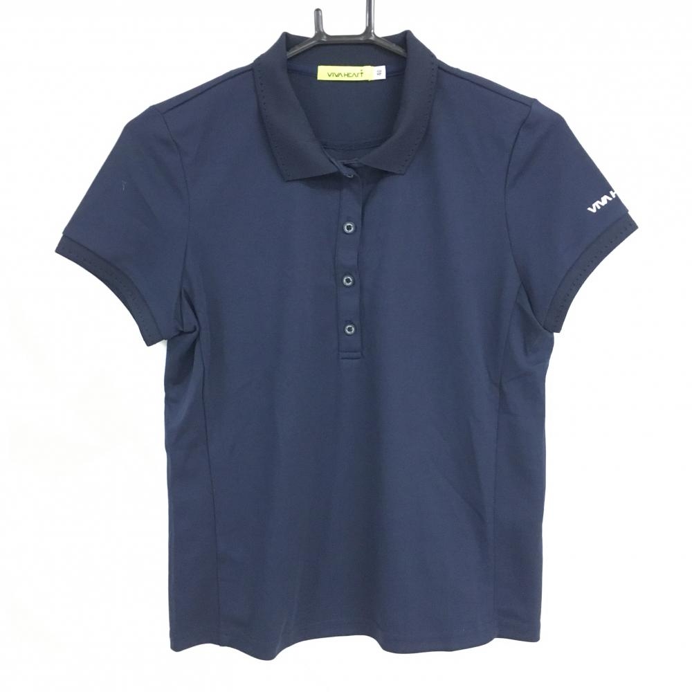 【超美品】ビバハート 半袖ポロシャツ ネイビー 袖ロゴ レディース 40(M) ゴルフウェア VIVA HEART